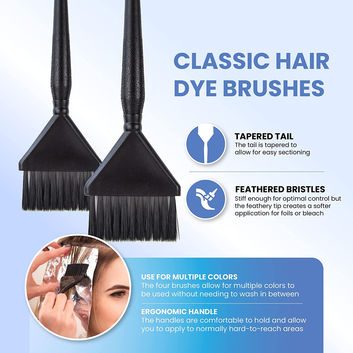 TopFinder® Professional Black Hair Dye Brushes - 6 Pack Salon Quality Hair Coloring Applicator Brushes for Highlights, Balayage & Root Touch Up - Perfect for Home & Salon Use