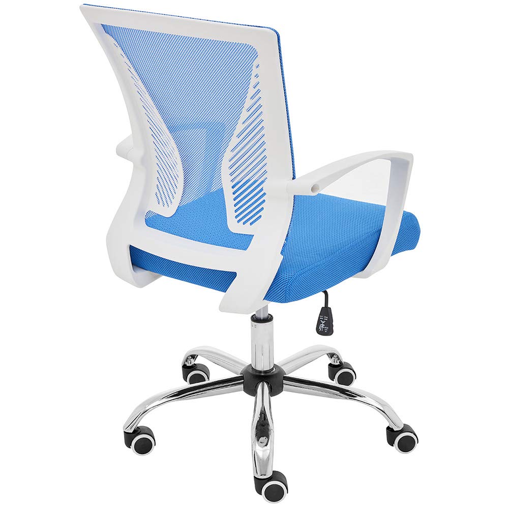 Zuna Mid-Back Office Task Chair - Ergonomic Mesh Back Support Desk Chair with Lumbar Support, White/Blue - Perfect for Home Office and Workspace