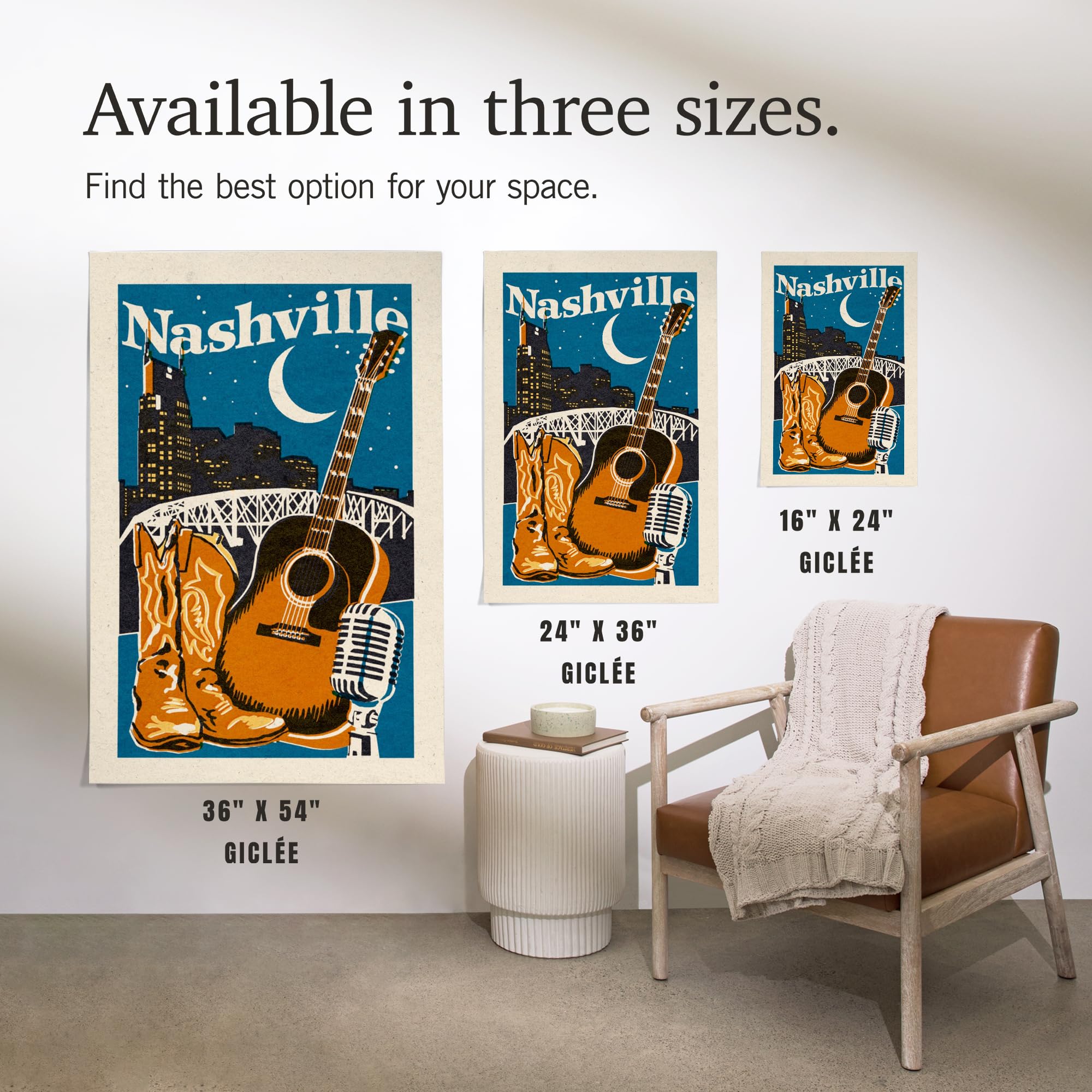 Lantern Press 24x36 Inch Giclee Art Print - Nashville Tennessee Skyline Woodblock Wall Decor - Perfect for Living Room, Bedroom & Office Decor