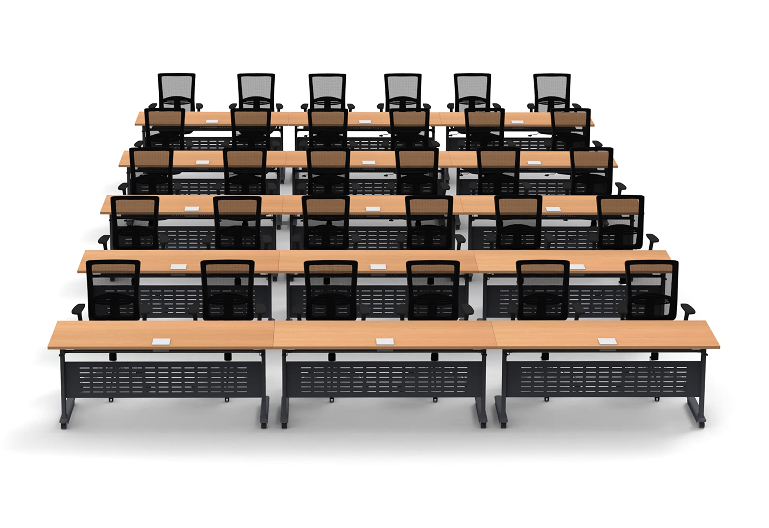 45-Piece Beech Folding Conference Table Set with Industrial Casters - Z-Base Design, Modesty Panel, Shelf & Power/USB Outlets - Perfect for Training Meetings, Seminars & Classrooms (Includes Seating)