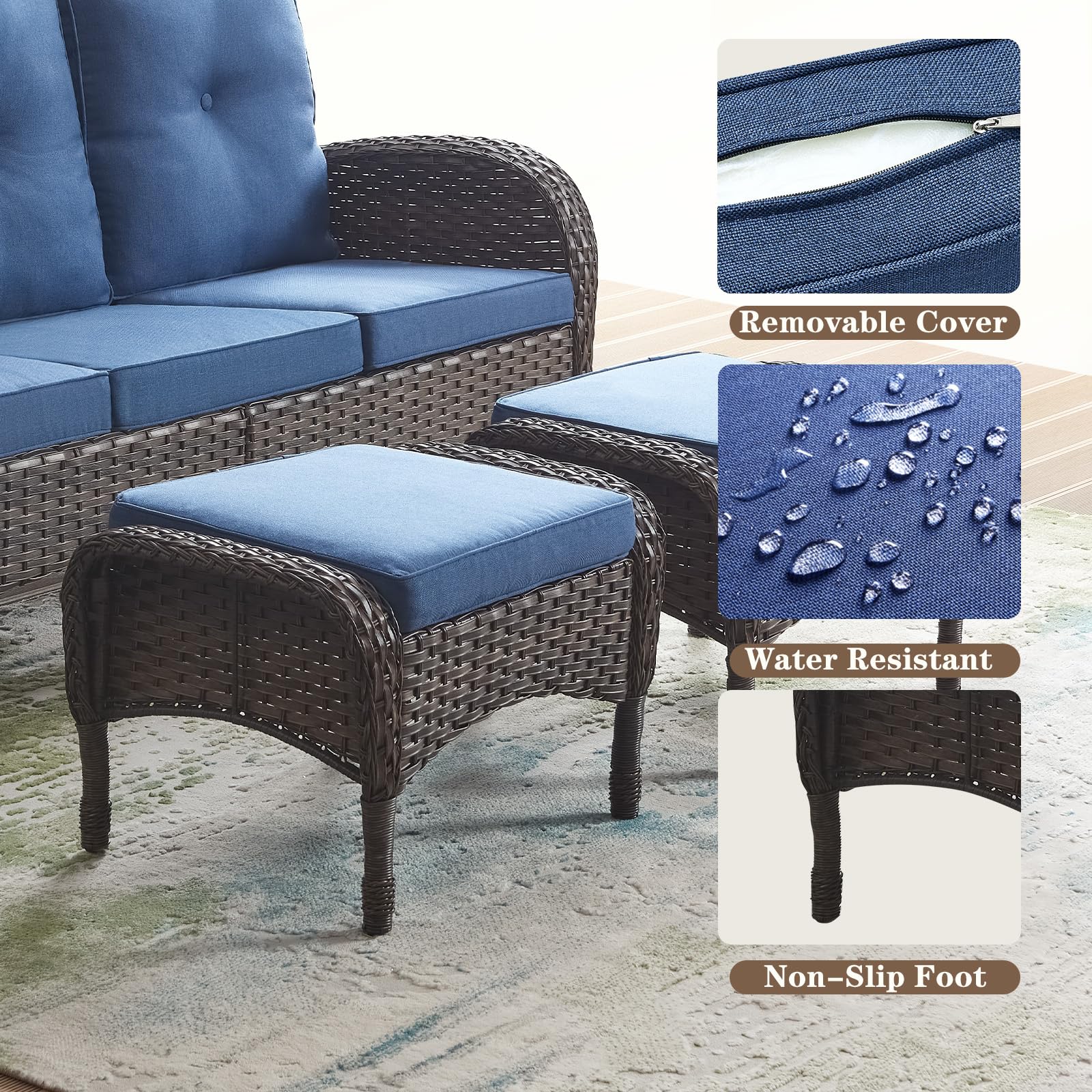 25 Inch All-Weather PE Wicker Ottoman Set of 2 - Outdoor Foot Stool for Patio, Balcony, Deck & Backyard - Brown Rattan Footrest for Relaxing, Lounging & Entertaining