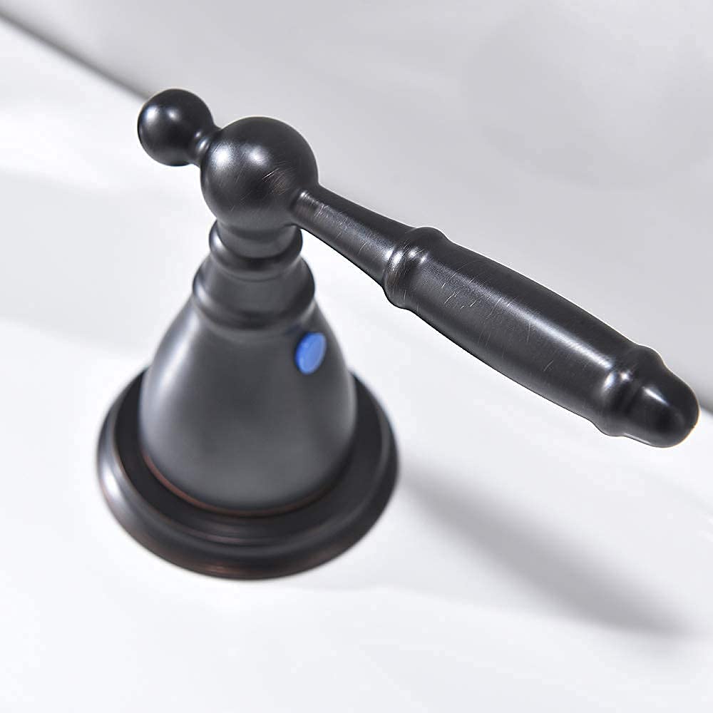 8 Inch 3 Hole Widespread Bathroom Faucet with Metal Pop Up Drain - Modern Matte Black Lavatory Sink Faucet by PHIESTINA | Perfect for Bathroom Renovation & Vanity Upgrade