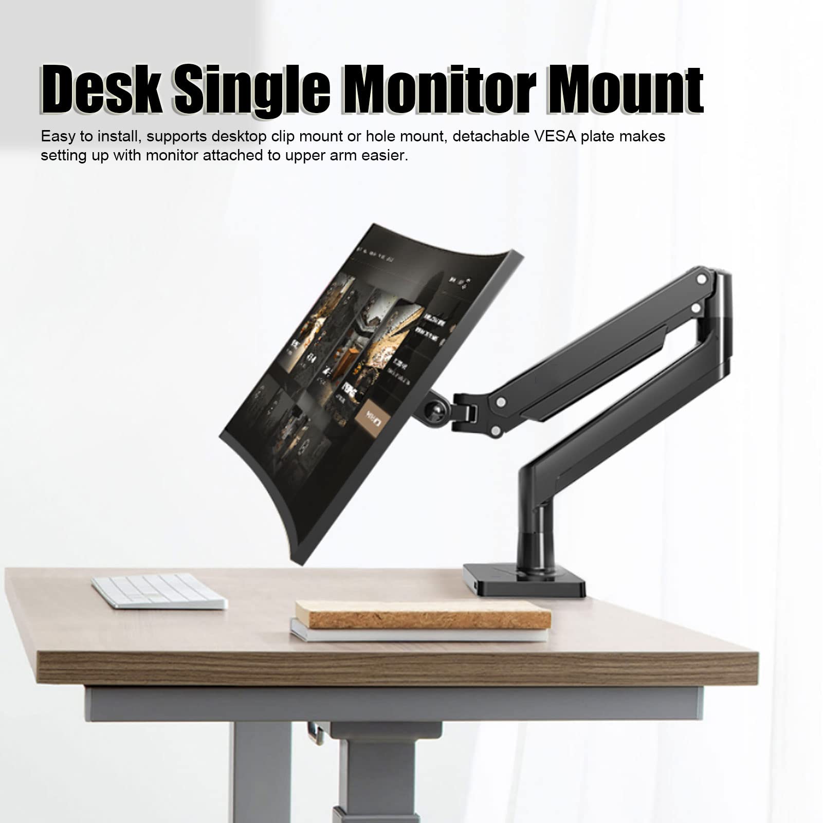 Septpenta Adjustable Single Monitor Stand - VESA Mount Compatible for Flat & Curved Screens (2-15kg) | Perfect for Home Office, Gaming & Workspace Setup