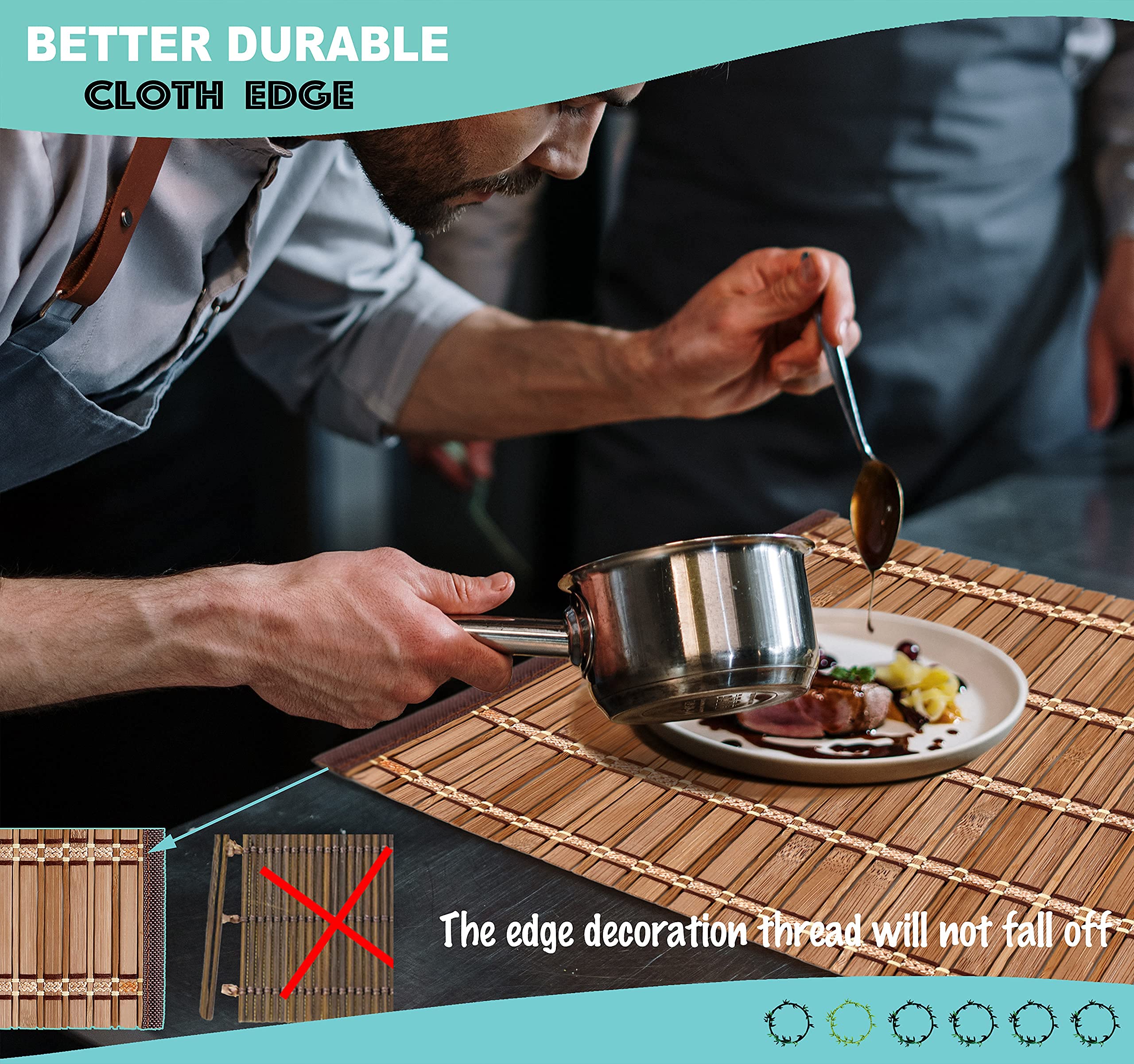 LAGOM HOUSE Set of 6 Natural Bamboo Placemats - Rustic Wooden Table Mats for Dining & Kitchen Protection - Eco-Friendly Modern Tableware for Everyday Meals, Dinner Parties & Home Decor
