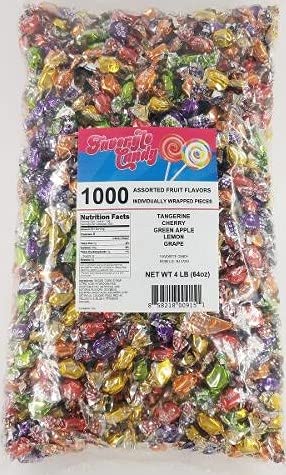 Assorted Fruit Drops Hard Candy - 1000 Count Bulk Candy (4 Lbs) for Parties, Halloween Treats & Office Snacks