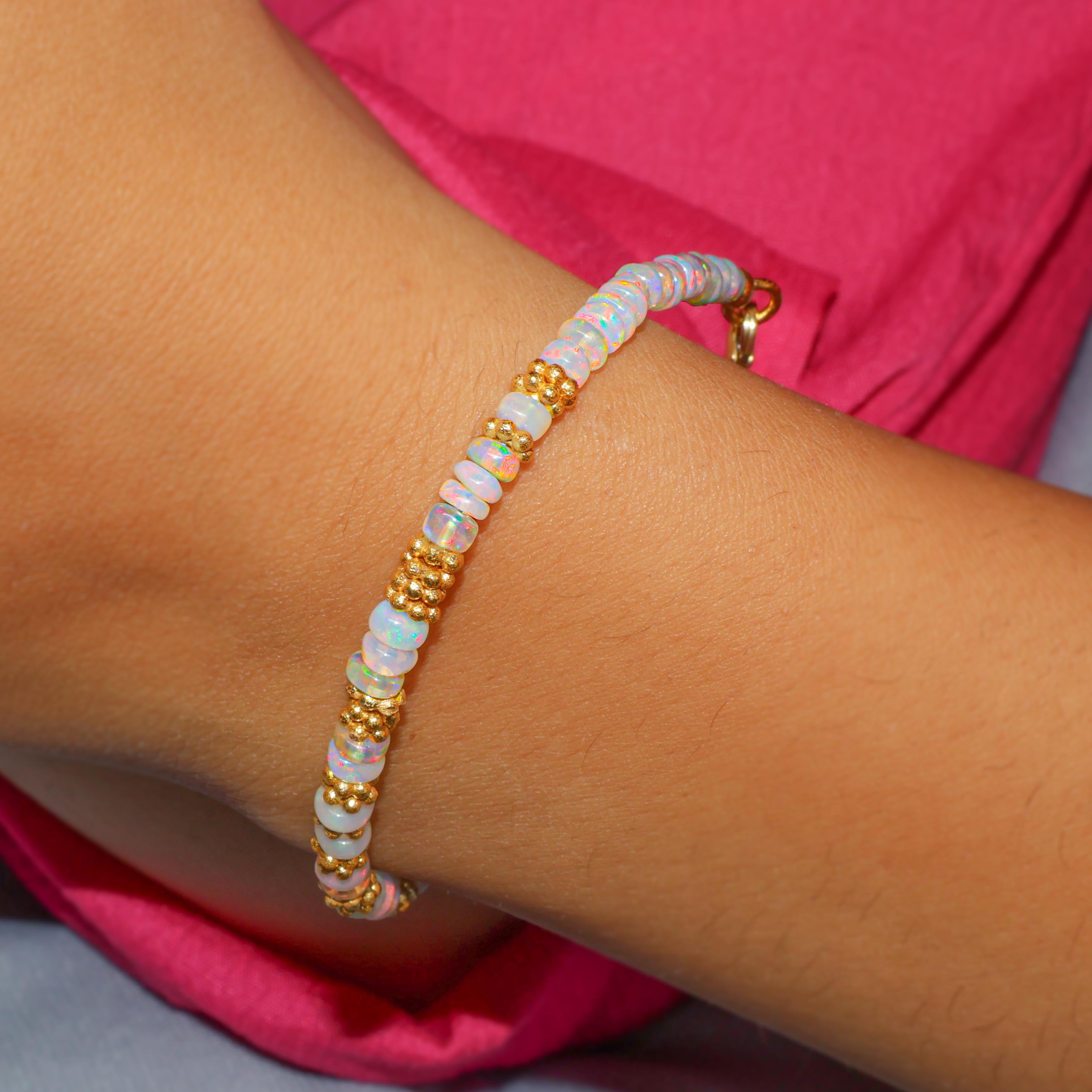 Multifire White Opal Beaded Bracelet with Separator - Elegant Adjustable Jewelry for Women, Perfect for Parties, Weddings & Everyday Wear