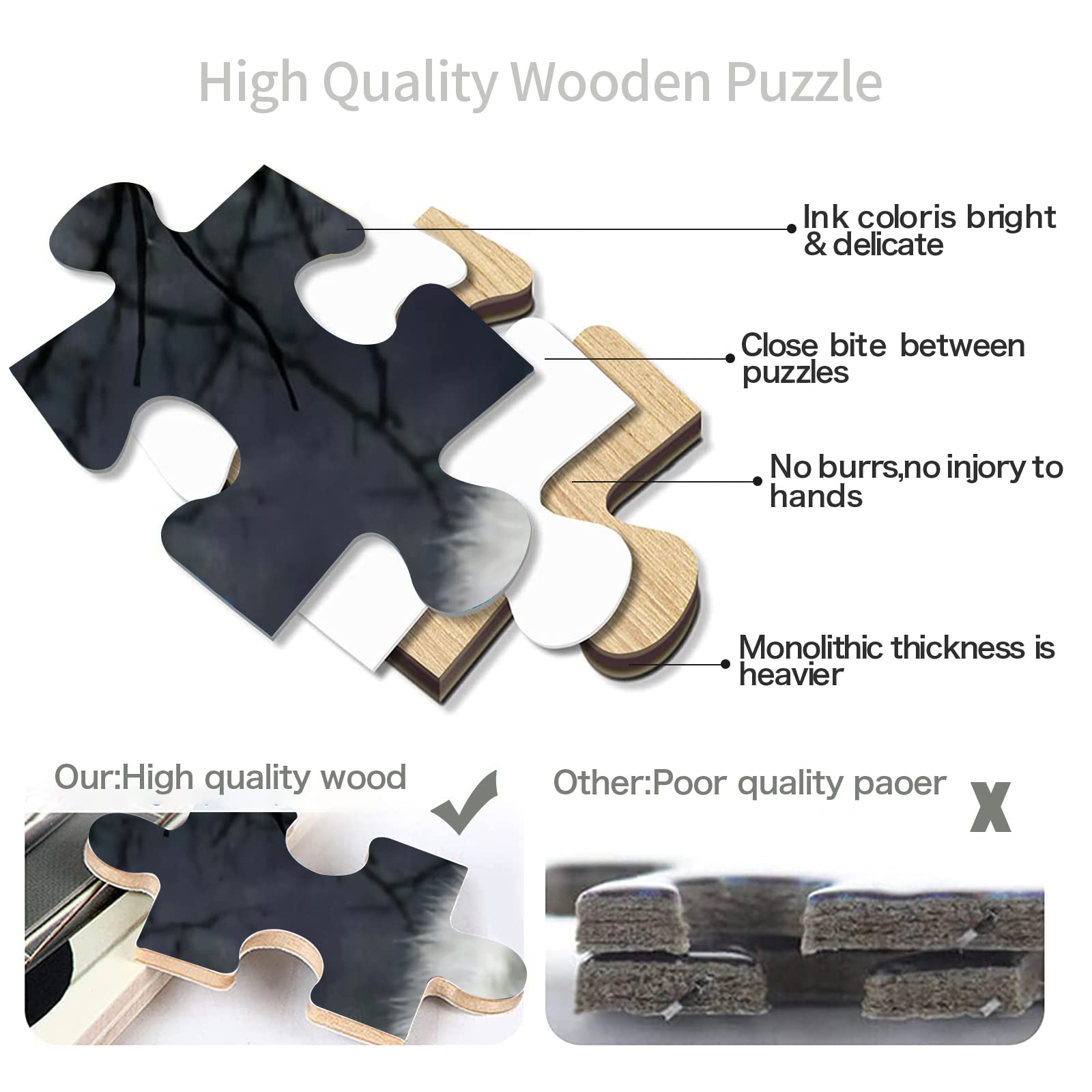 1000 Piece Jigsaw Puzzle - Crow and White Wolf Wooden Puzzle for Adults & Kids, DIY Home Decor (75x50cm) - Perfect for Family Game Night, Educational Toy & Wall Art