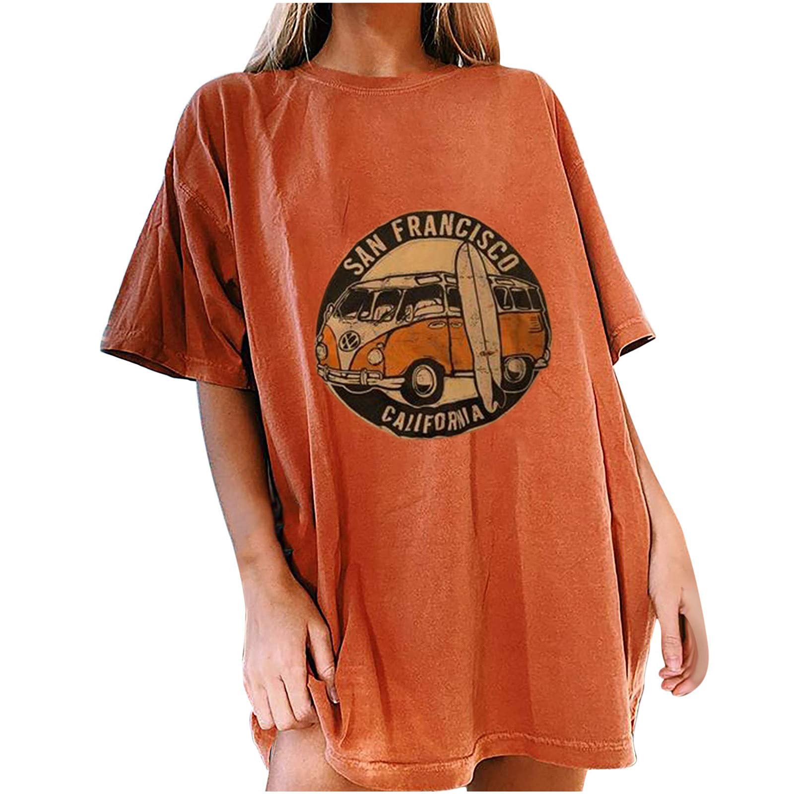 Funny Graphic Tees for Women - Oversized Short Sleeve Sun and Moon Print T-Shirt | Casual Streetwear, Summer Outfits & Festival Fashion