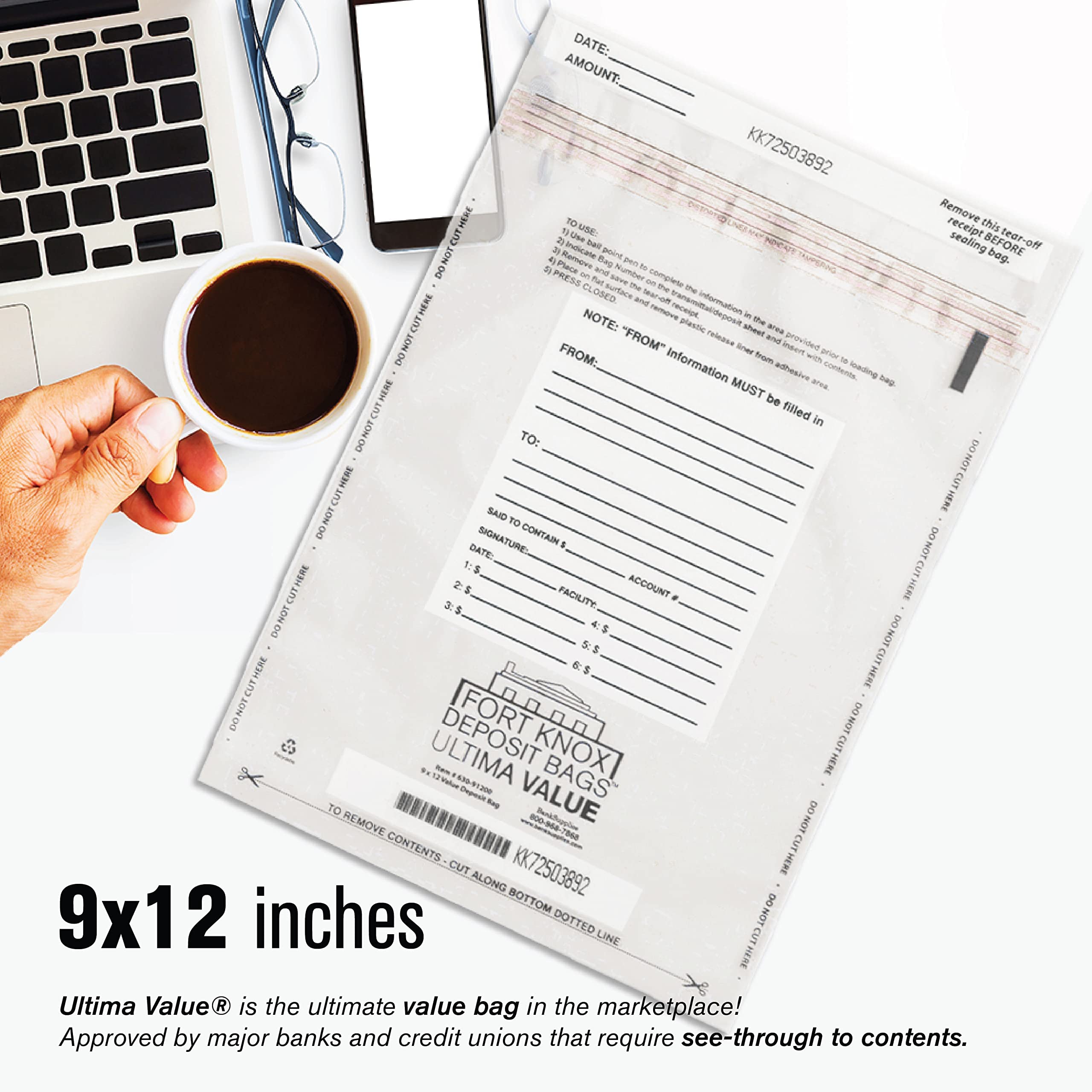 Heavy-Duty Dual-Handled Poly Coin Deposit Bags - 200 Pack for Bank Cash Deposits & Retail Cash Management