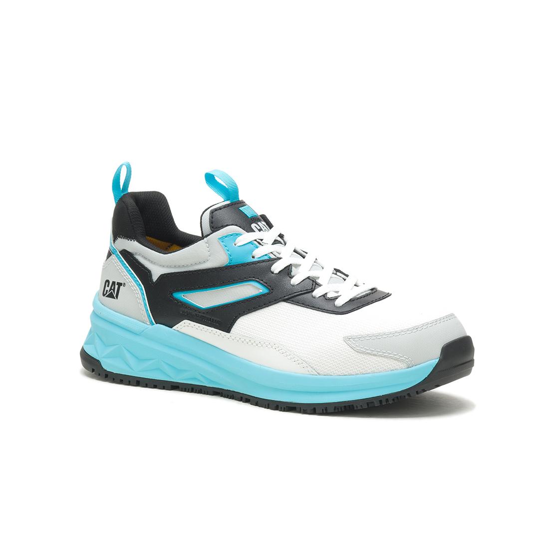 Streamline Runner Composite Toe Work Shoes for Men - Lightweight Safety Shoes with Slip-Resistant Sole, White & Blue - Perfect for Construction, Warehouse & Industrial Work