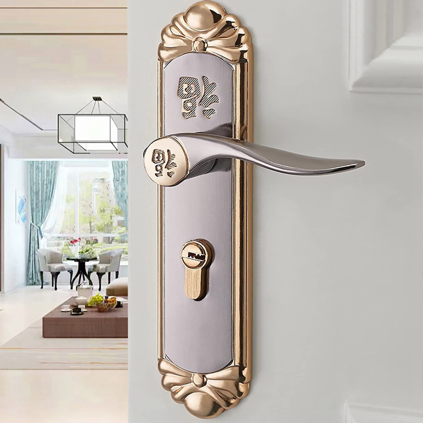 European Style Indoor Wooden Door Handle Lock with Keys - Secure & Stylish Bedroom, Bathroom & Closet Door Hardware for Home Decor