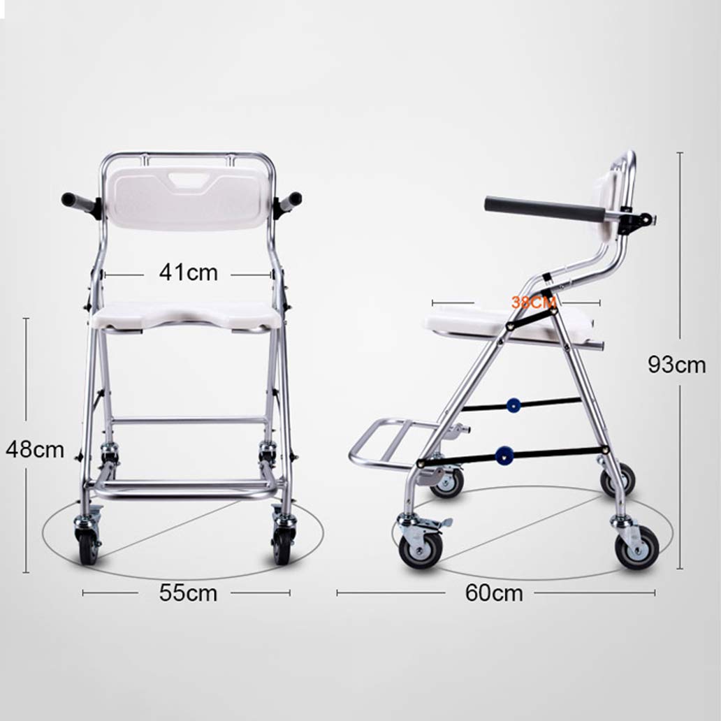 Portable Aluminum Commode Chair with Wheels - Adjustable Height Shower Toilet Chair for Elderly & Disabled Adults, Non-Slip Safety Frame Rails - Ideal for Bathroom, Bedside & Mobility Assistance