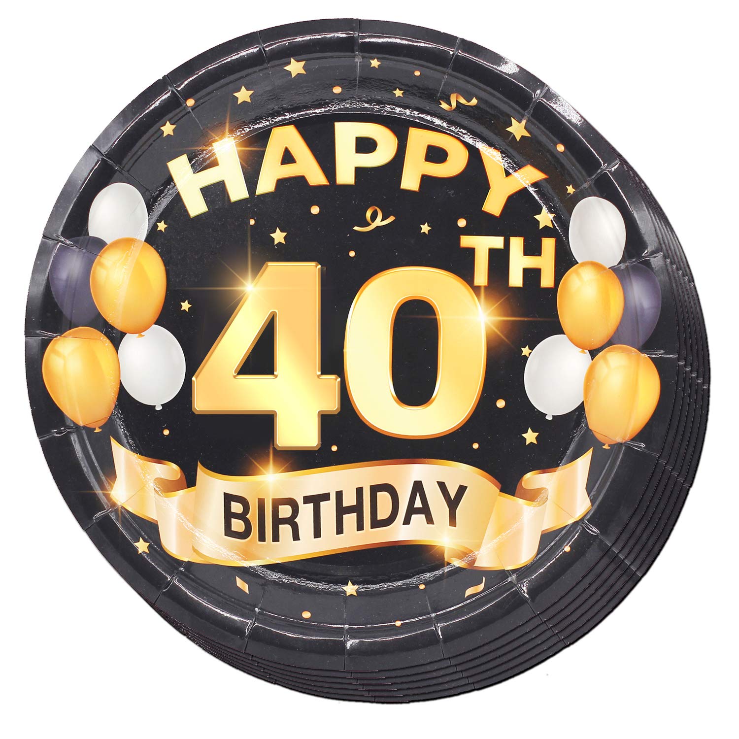 40th Birthday Party Plates - 50 Pack Black & Gold 9