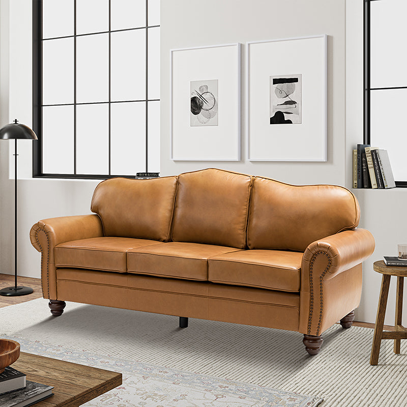 Flavio 81 Genuine Leather Sofa - Premium Full Grain Leather Couch for Living Room, Lounge & Office - Comfortable Modern Sectional Sofa with Sturdy Wood Frame