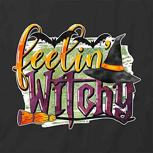 Feelin' Witchy Graphic T-Shirt - Black Halloween Witch Costume Tee for Women | Printed Cotton Shirt for Witch Parties, Halloween Outfits & Witchy Fashion