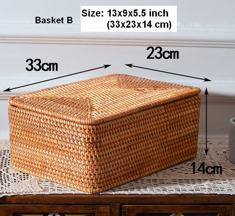 Extra Large Woven Rattan Storage Basket with Lid - Rectangular Organizer for Bedroom, Shelves & Home Decor - Perfect for Blankets, Toys & Closet Organization