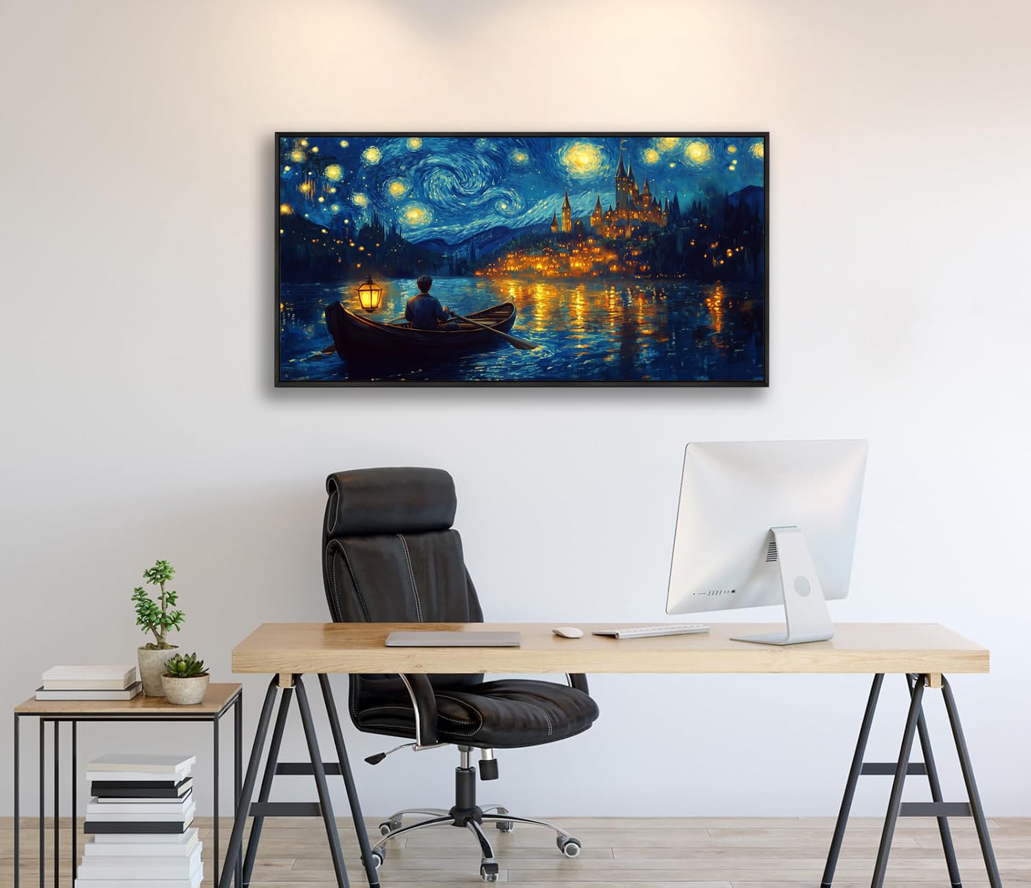 Van Gogh Starry Night Over the Rhone Canvas Wall Art - 20x40 Inches Framed Painting, Premium Home Decor for Living Room, Bedroom & Office - Perfect Gift for Art Lovers & Van Gogh Fans