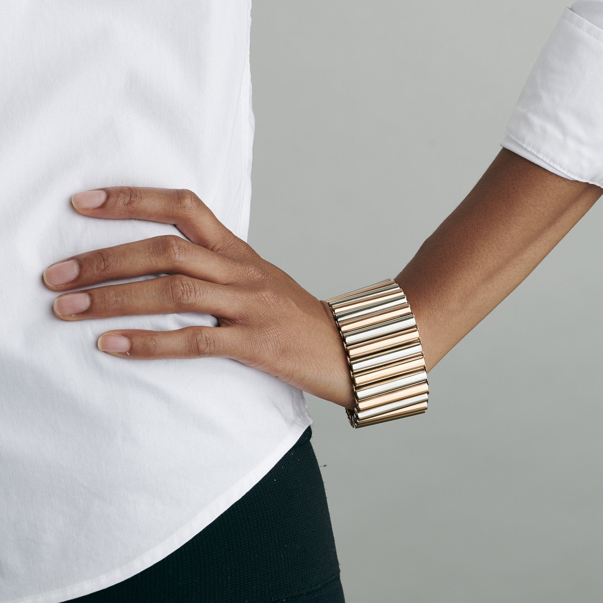 Elegant Bi-Color Gold Cylinder Bracelet for Women - 14K Rose & Yellow Gold Stackable Bangle - Perfect for Everyday Wear, Gift Giving & Special Occasions