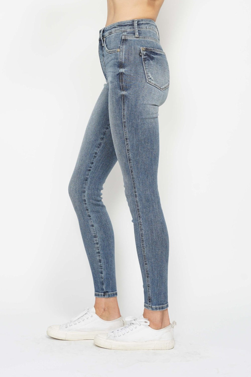 Judy Blue High Waisted Tummy Control Skinny Jeans for Women - Contrast Wash Denim Pants | Perfect for Work, Date Night & Casual Outfits