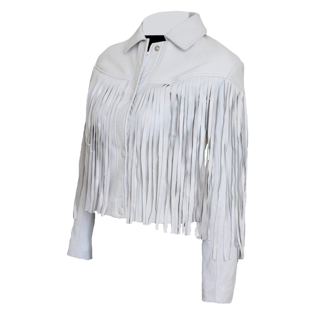 Women's Sloane Peterson Mia Sara White Western Fringe Genuine Sheepskin Leather Jacket - Vintage Mexican Style Coat for Cowgirl, Rodeo & Boho Fashion