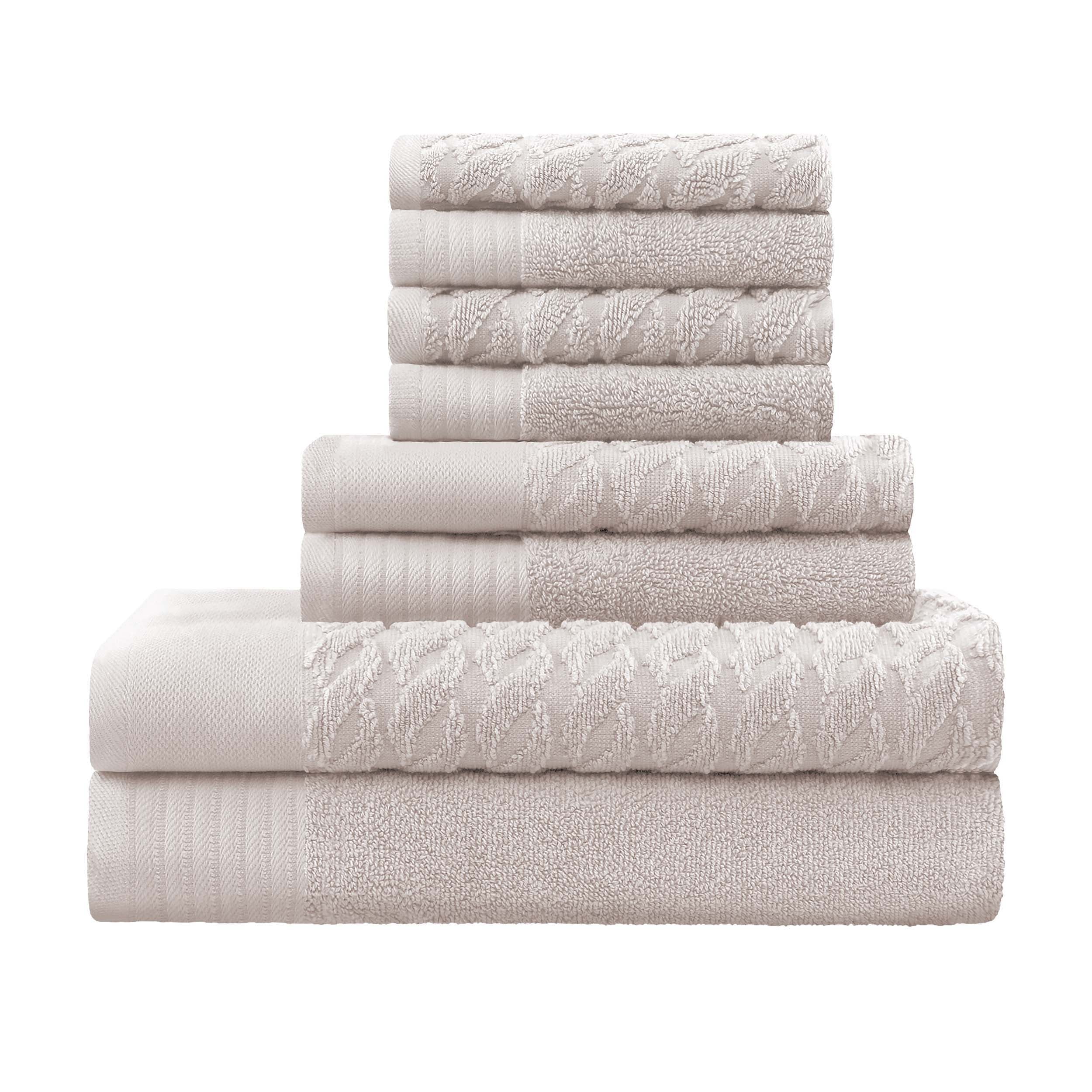 Premium 8-Piece Turkish Cotton Jacquard Herringbone & Solid Bath Towel Set - Ultra Soft & Absorbent for Spa, Bathroom & Luxury Home Use