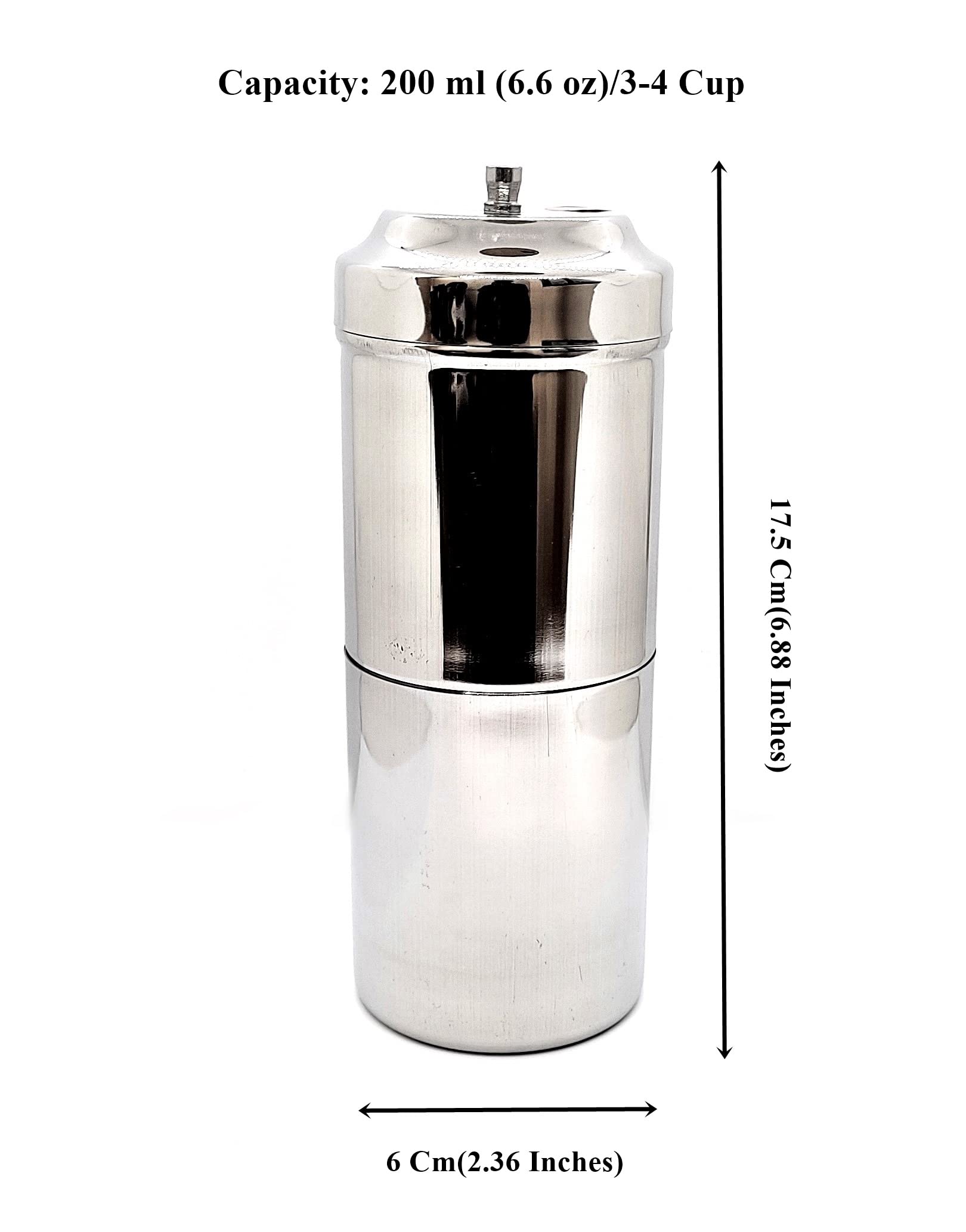 Stainless Steel South Indian Coffee Drip Maker - Reusable Phin Filter for 3-4 Cups (6.6 Oz/200ml) | SS304 Food Grade | Perfect for Camping, Travel & Home Brewing | Compact Decoction Coffee Dripper