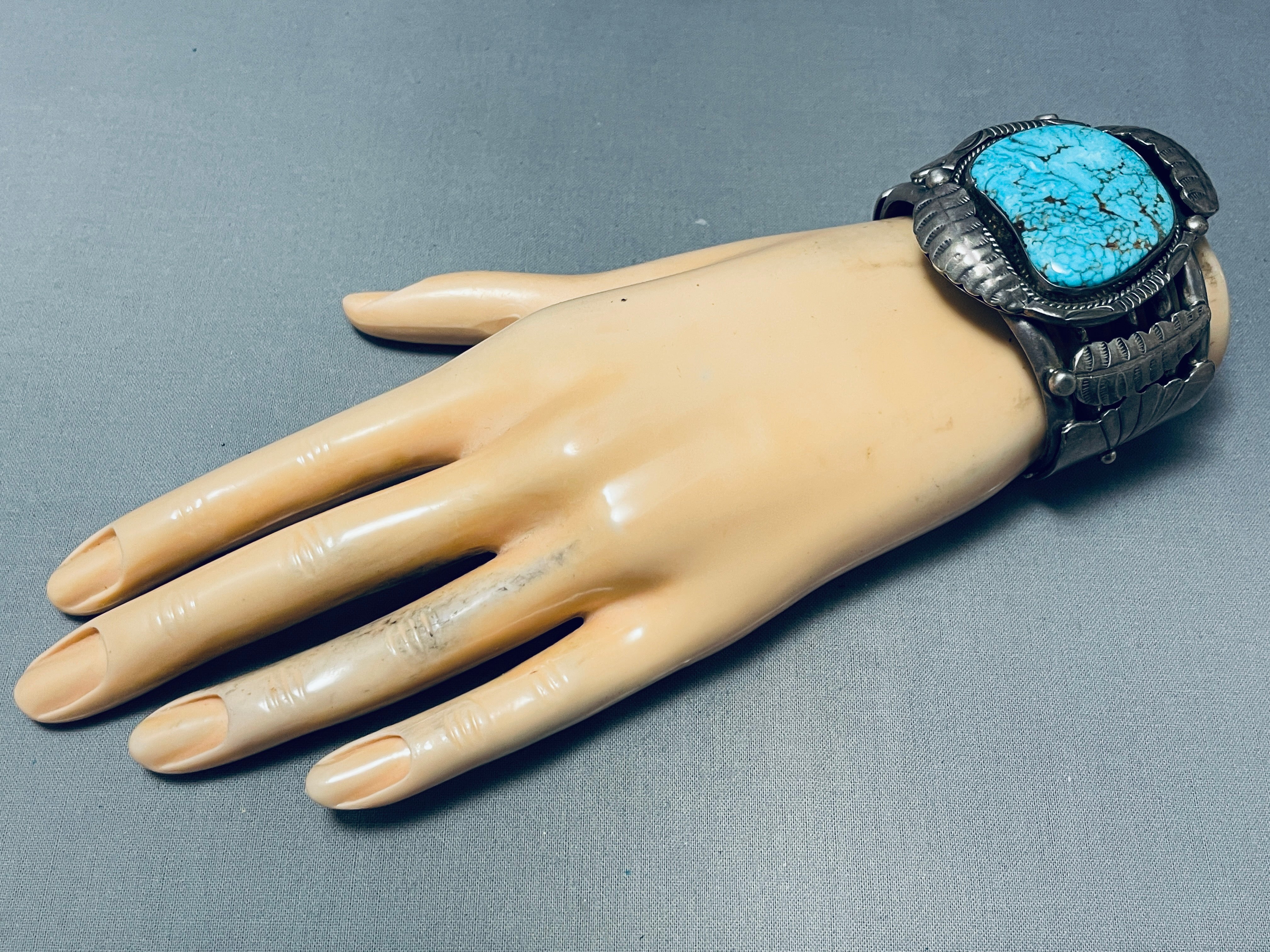 138g 50-Year-Old Vintage Navajo Turquoise Sterling Silver Bracelet - Authentic Native American Handmade Jewelry for Women, Boho Fashion & Special Occasions