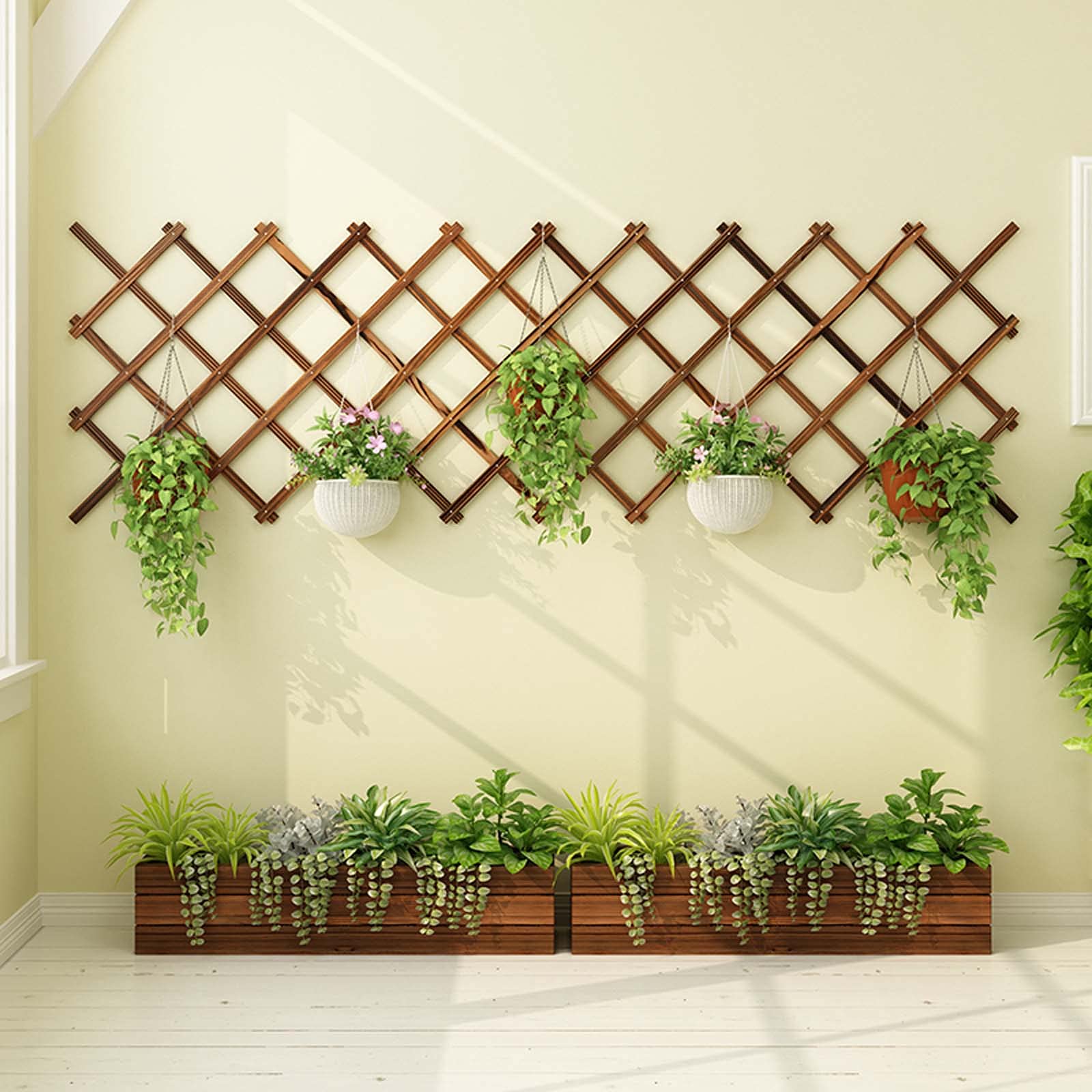 Expandable Wood Lattice Wall Plant Stand - Hanging Trellis Planter Rack for Climbing Plants, Indoor Outdoor Garden Decor (1 Pack) - Perfect for Room, Patio, Balcony & Vertical Gardening