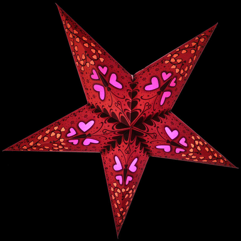 24 Red Butterfly with Hearts Paper Star Lantern - Romantic Wedding & Party Hanging Decorations for Indoor Outdoor Events, Baby Showers, Anniversary Celebrations