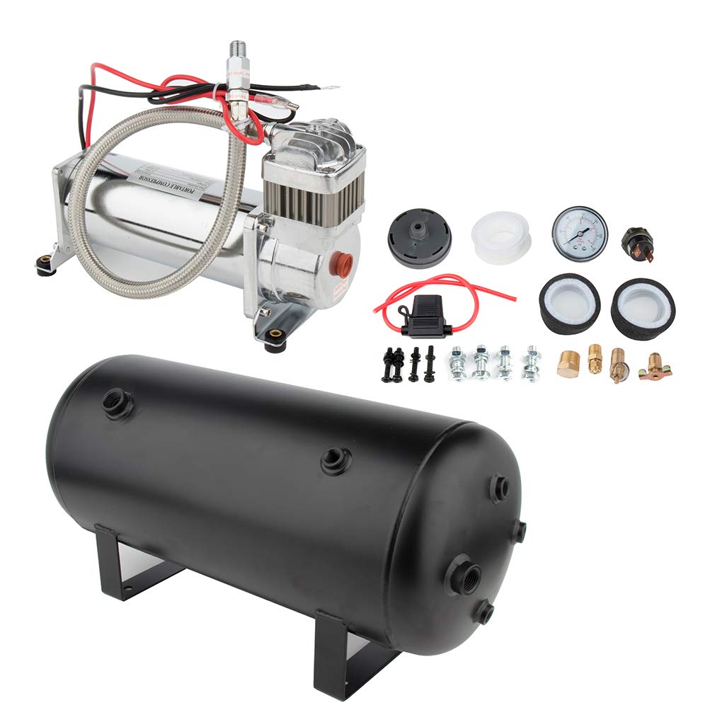 **5 Gallon Train Air Horn Tank with 200 PSI Air Compressor - Complete Onboard System Kit for Cars, Trucks, SUVs, Motorcycles & Boats - Easy Installation for Loud Warning & Safety Alerts**    *(Use Case: Ideal for emergency alerts, off-road adventures, marine safety, and heavy-duty vehicle warnings.)*