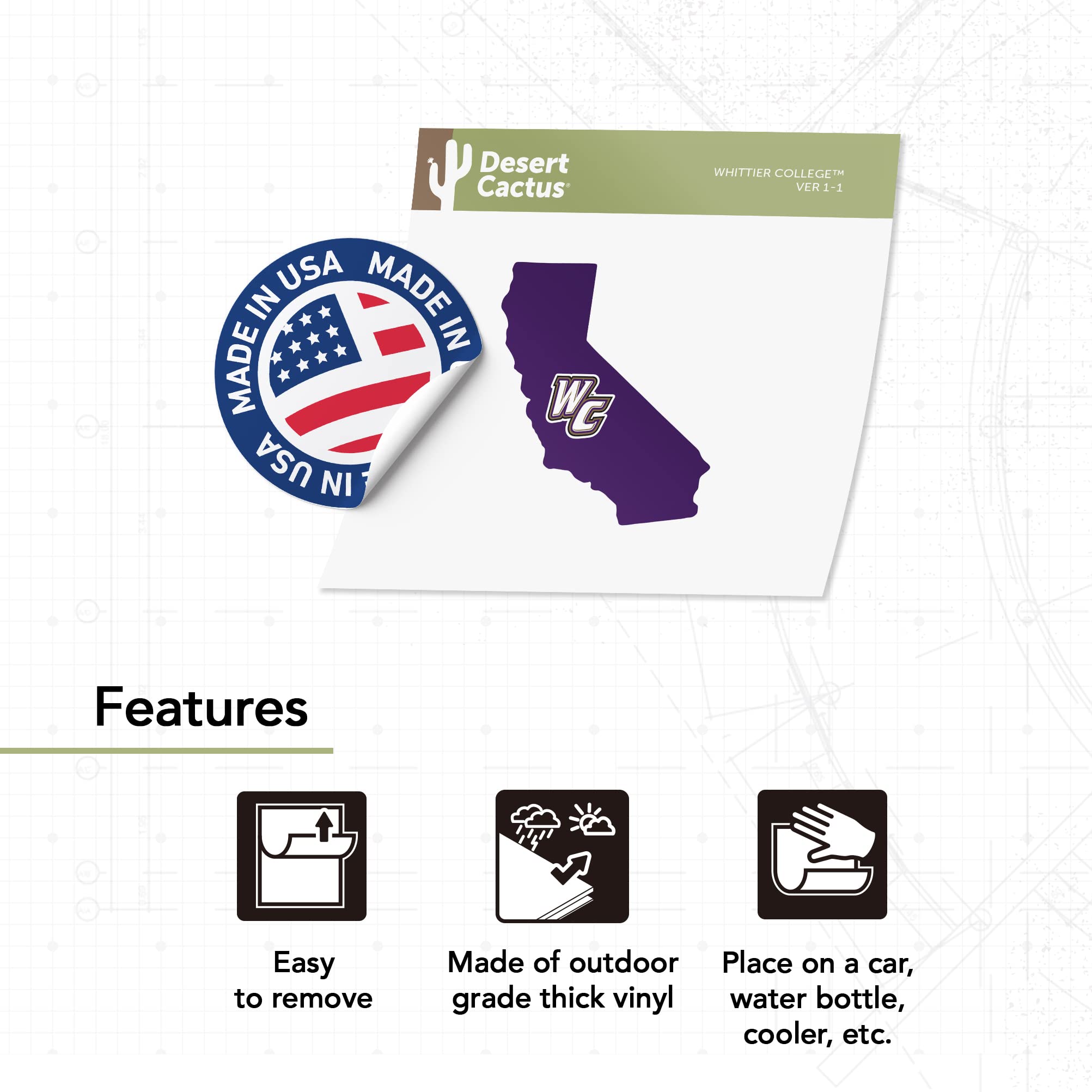 Whittier College The Poets Vinyl Decal Sticker - Desert Cactus Design for Laptop, Water Bottle, Car & Scrapbook | Perfect for College Pride, School Spirit & State Border Decor