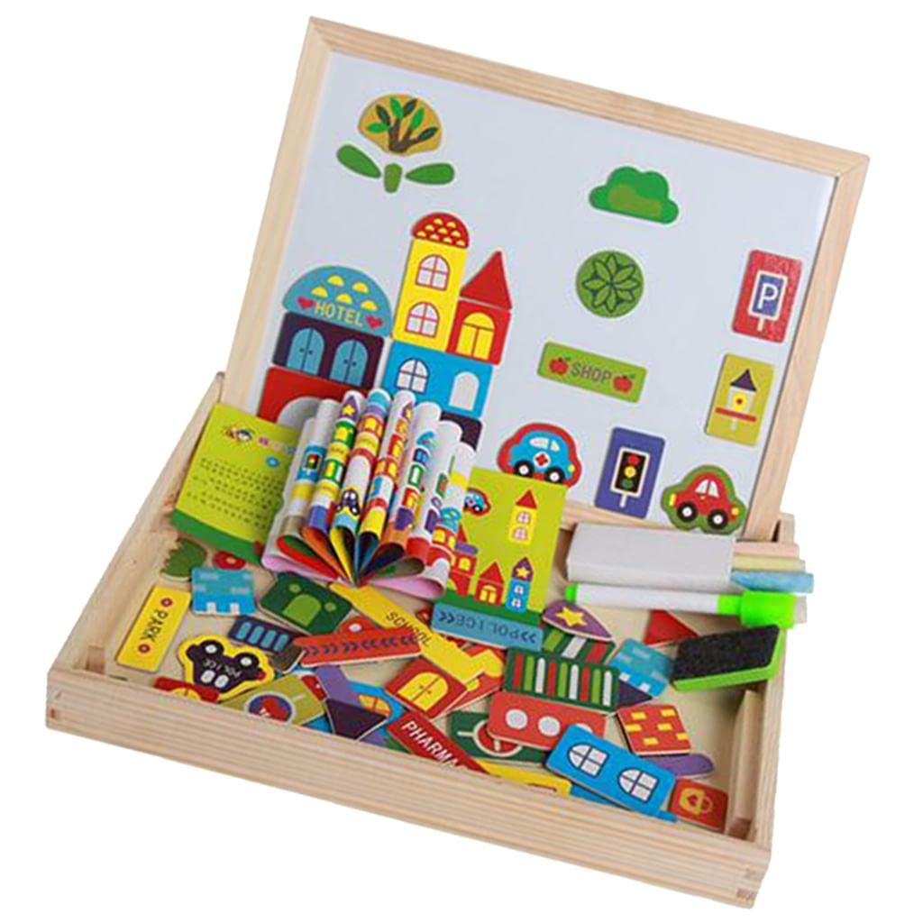 Enakshi Kids Wooden Magnetic Drawing Board with Jigsaw Puzzles - Montessori Educational Toys for Toddlers & Preschoolers | Perfect for Home Learning, Travel & Creative Play