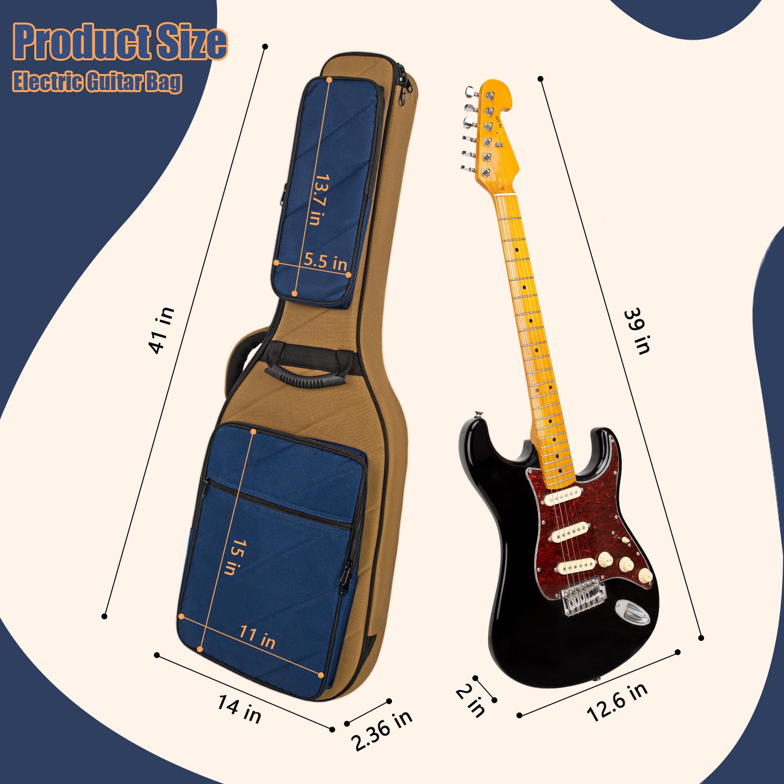 **39 Inch Electric Guitar Gig Bag with 15MM Padding, Adjustable Neck Strap & Shoulder Strap – Durable Protection for Travel, Practice & Stage Performances**