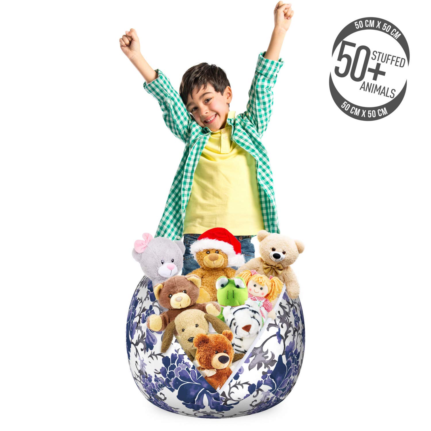 Ambesonne Floral Storage Toy Bag Chair - Washable Stuffed Animal Organizer with Chinese Petal & Stalk Aquarelle Design, Small Size in Lavender Dark Purple | Perfect for Kids' Room, Nursery, or Playroom Organization