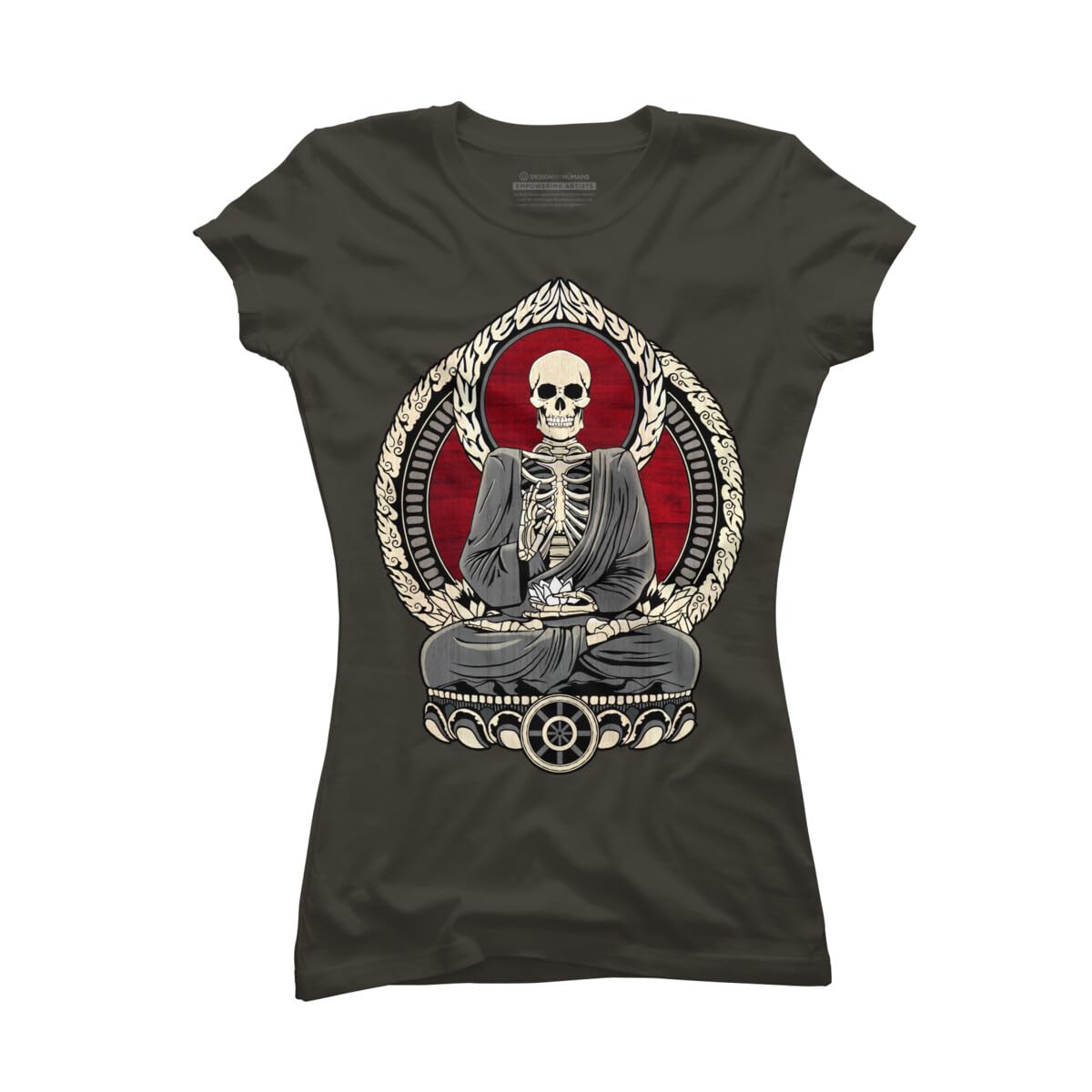 Design By Humans Junior's Starving Buddha Cherry Print T-Shirt - Snazzygaz Graphic Tee for Teens - Casual Streetwear & Festival Outfit
