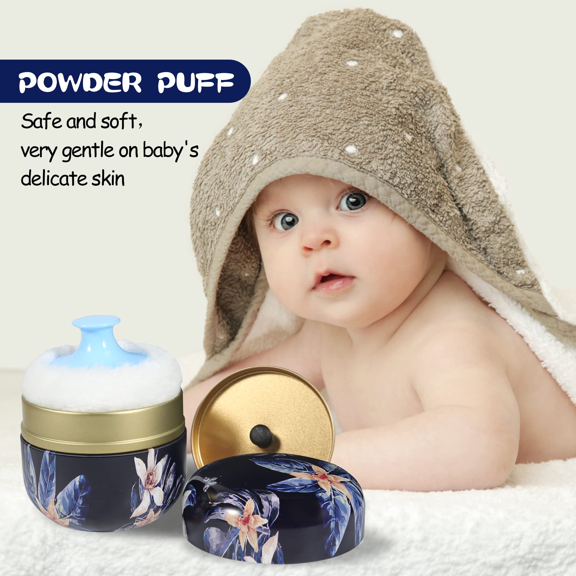 WEMEGA Travel Body Powder Case with Powder Puff - Compact Powder Container for Women & Baby - Portable Tea Box Design - Midnight Flower Pattern - Perfect for Gym, Travel & On-the-Go Touch Ups