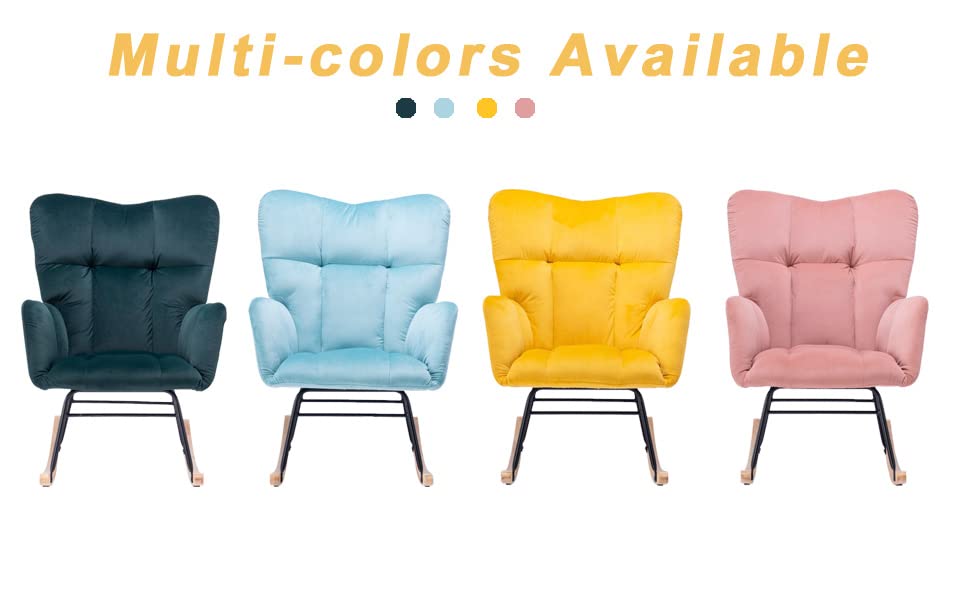 KINFFICT Velvet Upholstered Nursery Rocking Chair - Mid Century Modern Glider Rocker with High Backrest, Comfortable Accent Armchair for Living Room, Bedroom & Office | Perfect for Nursing, Reading & Relaxing