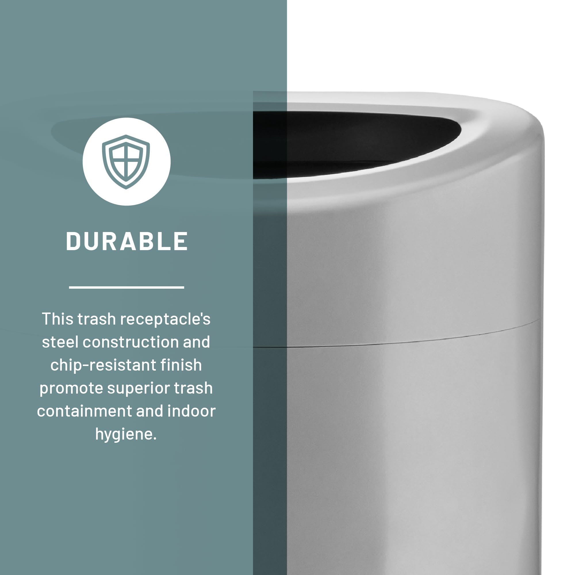 Safco 14 Gallon Open Top Stainless Steel Trash Can - Modern Silver Garbage Bin for Kitchen, Office & Home Use - Durable Indoor Waste Basket with Sleek Design