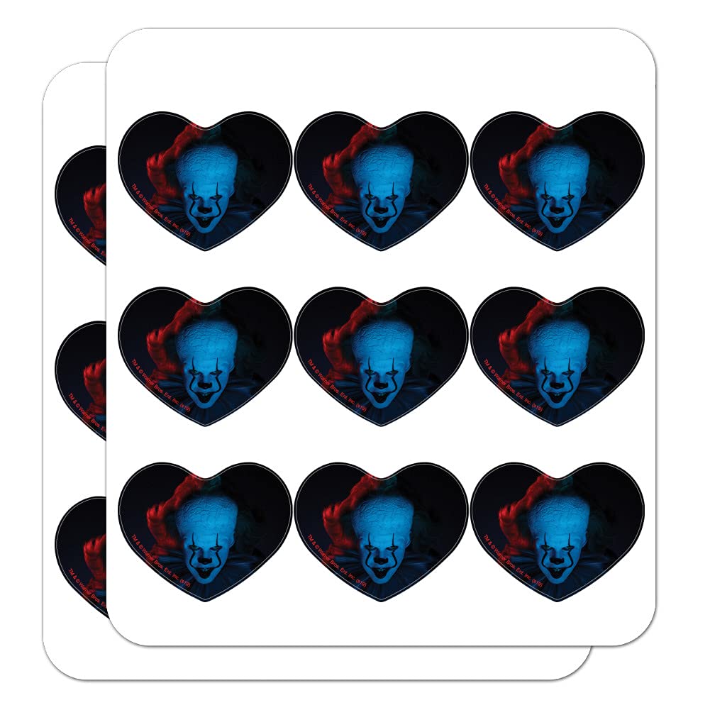 IT Chapter 2 Pennywise Heart Shaped Stickers - Scrapbook Planner Calendar Decoration for Horror Fans & DIY Craft Projects - Perfect for Journals, Bullet Notebooks, and Halloween Party Decor