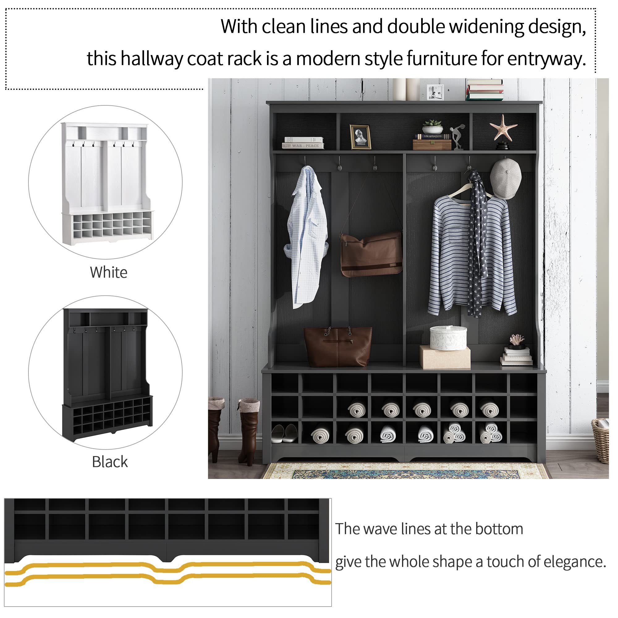 Modern Merax Hall Tree with Metal Black Hooks - 60