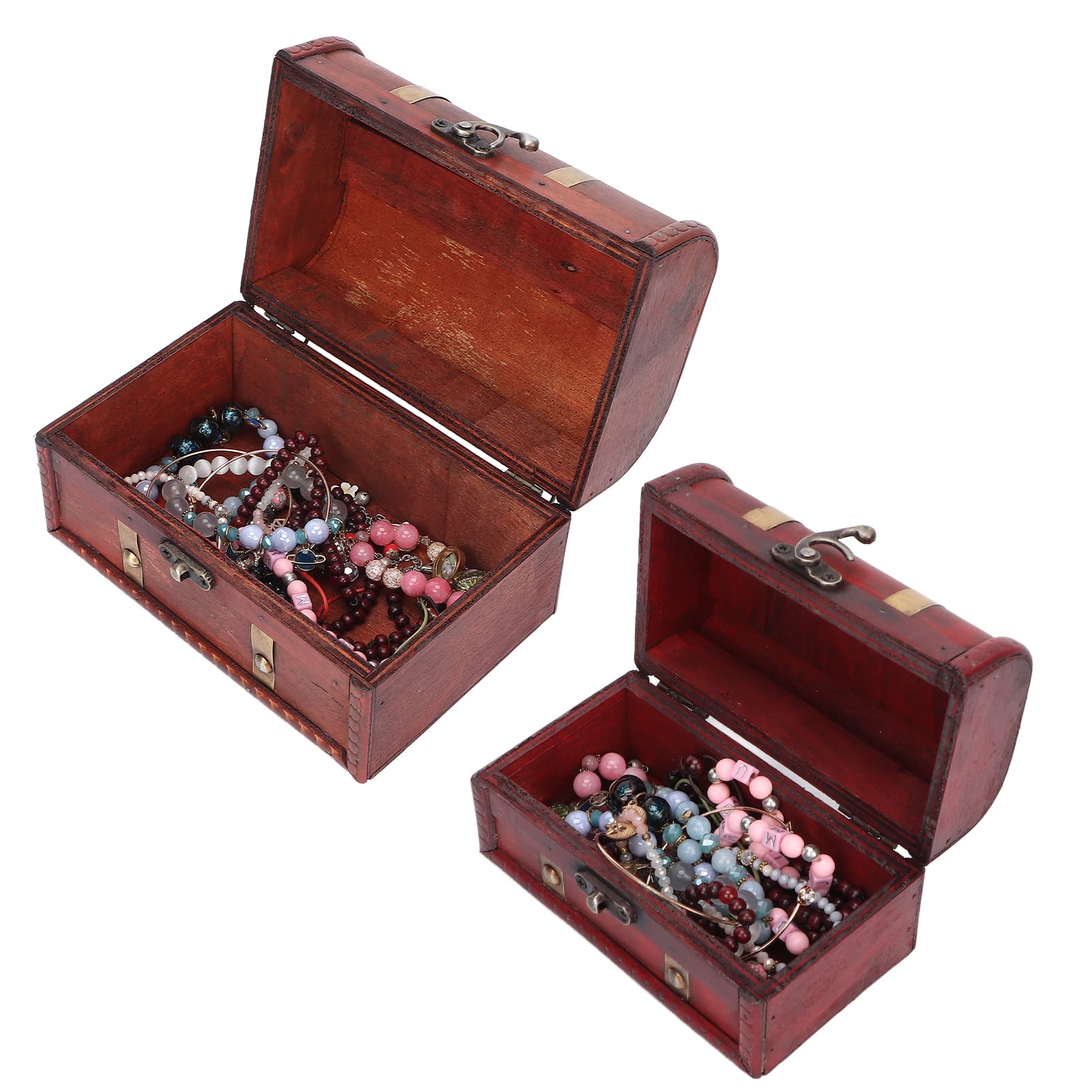 Vintage Wooden Gift Box with Lid - 2 Pack Decorative Wood Storage Box for Jewelry, Hair Accessories, Documents & Keepsakes | Home Decor, Wedding Favors, Party Gifts & Organizer