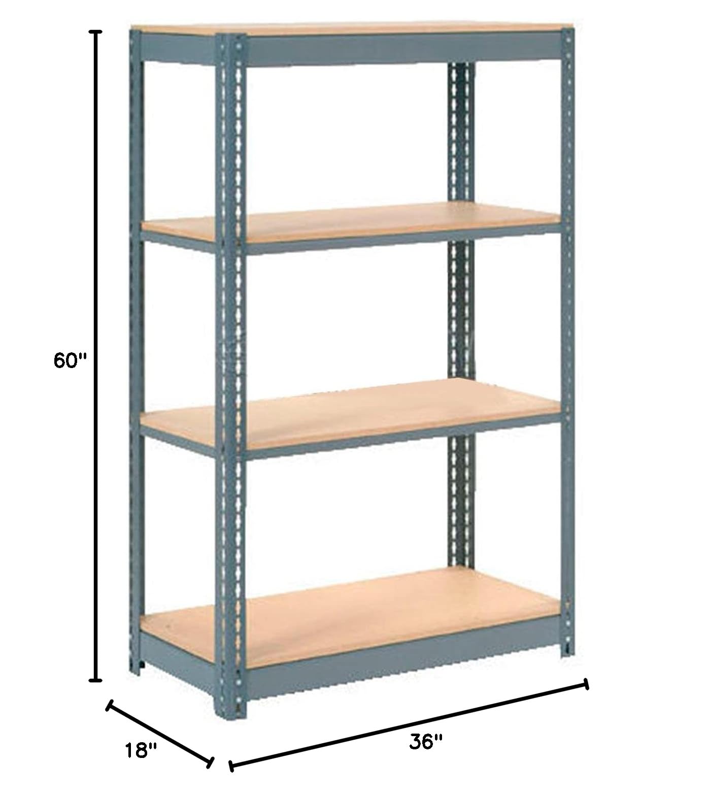 Heavy Duty Boltless Shelving Unit 36x18x60 Inches - 4-Tier Industrial Storage Rack with Wooden Shelves for Garage, Warehouse & Home Organization