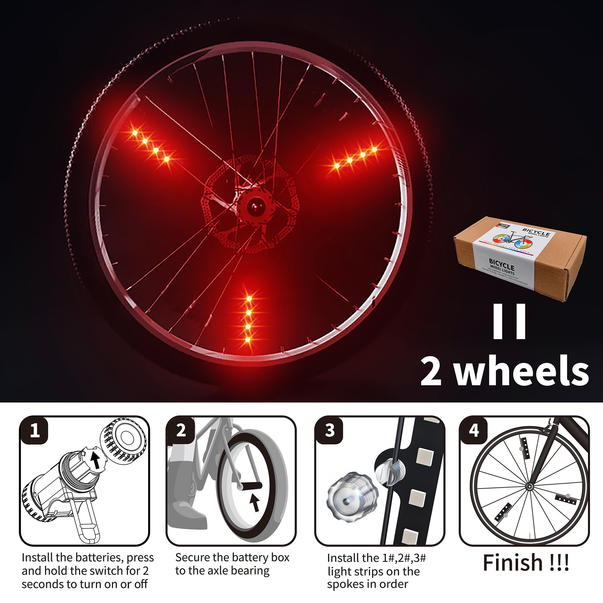 Ultra Bright LED Bike Wheel Lights - Waterproof Bicycle Spoke Lights with Batteries Included (2 Wheel Packs, 6 Color Changing Light Strips) - Perfect Gift for Kids, Teens, Boys & Girls - Ideal for Night Cycling, Safety & Fun Rides