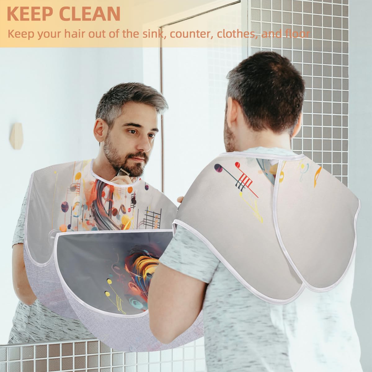 Music Note Pattern Beard Shaving Bib for Men - Waterproof Hair Dye Apron & Barber Cape for Haircut, Beard Trimming & Makeup - Sink Hair Catcher & Styling Tool for Barbers & Home Use