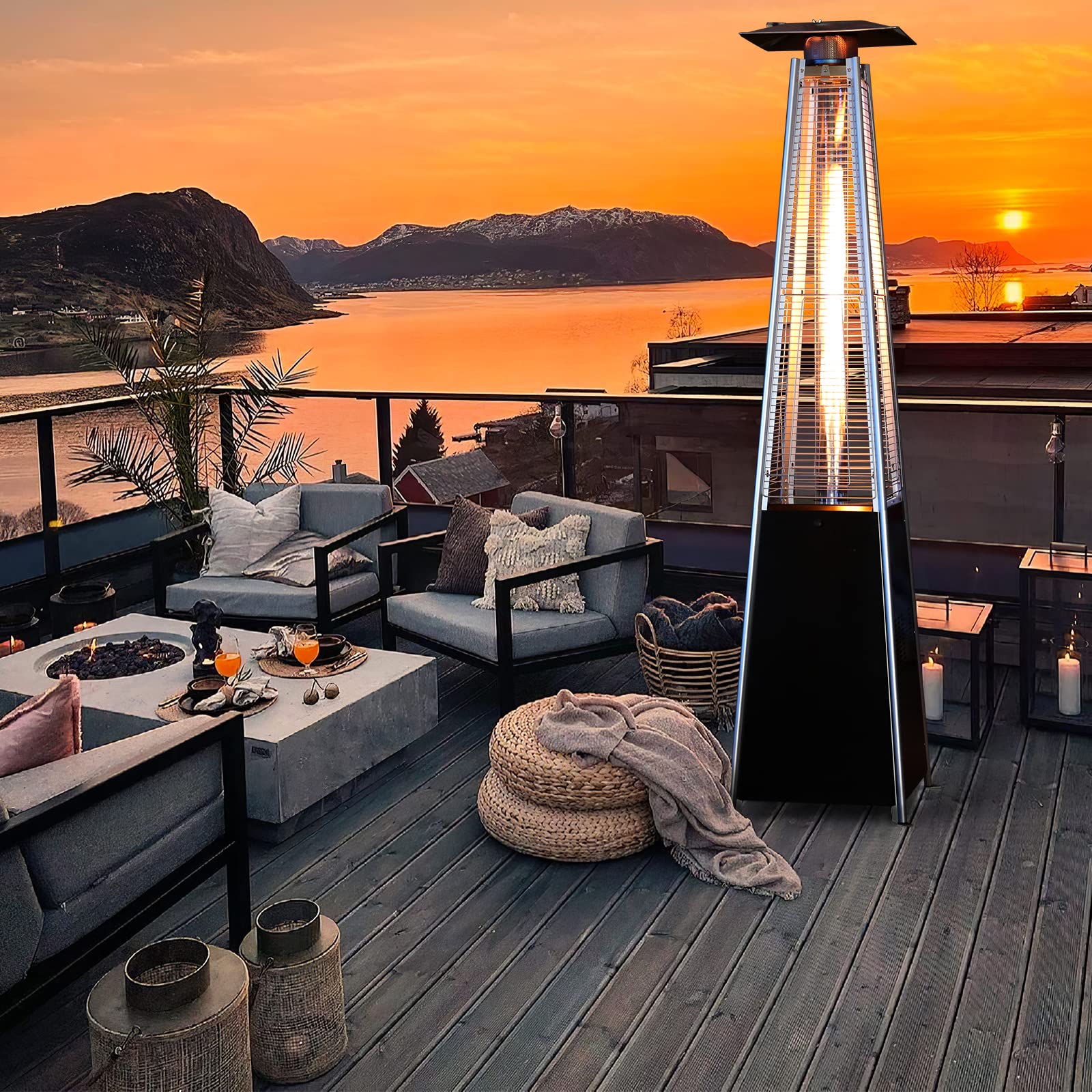 **AVAWING 42,000 BTU Outdoor Propane Pyramid Patio Heater with Waterproof Cover - 7.4 FT Black Space Heater for Backyard, Garden, Party & Patio - Perfect for Cold Evenings & Outdoor Gatherings**