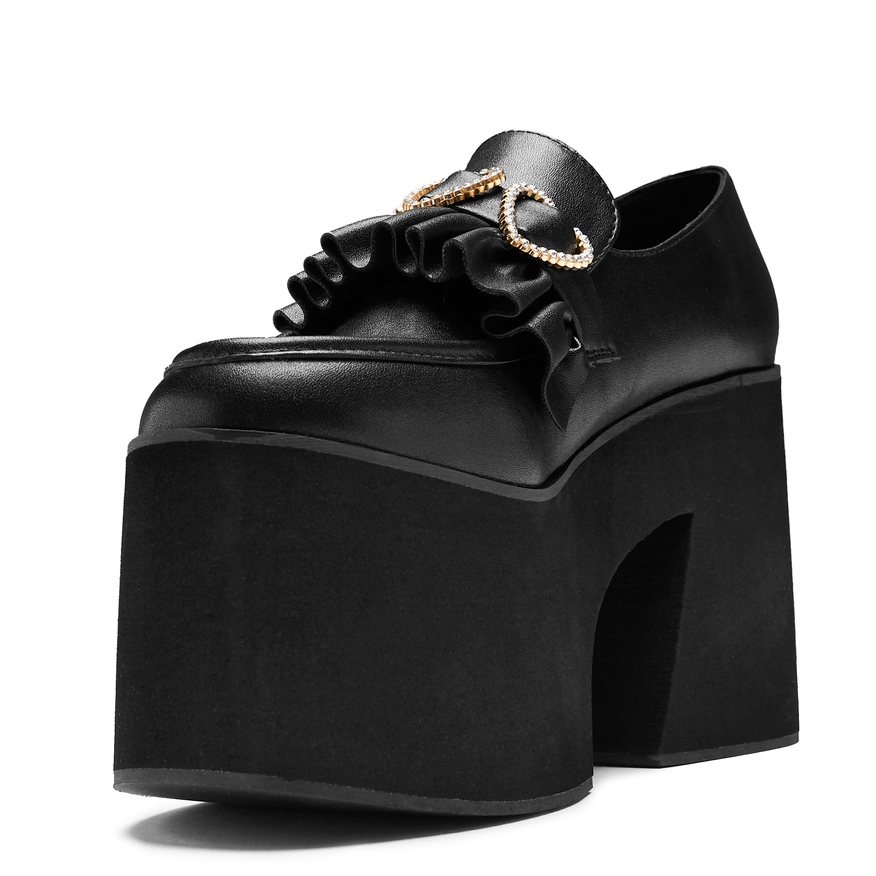 Dark Delights Chunky Heart Platform Shoes - Black | Trendy Gothic Footwear for Women | Perfect for Casual Outfits, Date Nights & Street Style