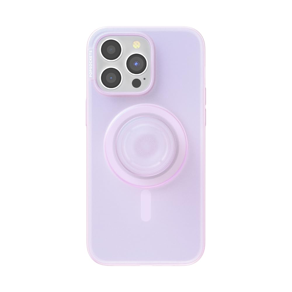 PopSockets iPhone 15 Pro Max Case with Round Phone Grip - MagSafe Compatible, Wireless Charging, Opalescent Clear Protective Cover for Everyday Use & Travel