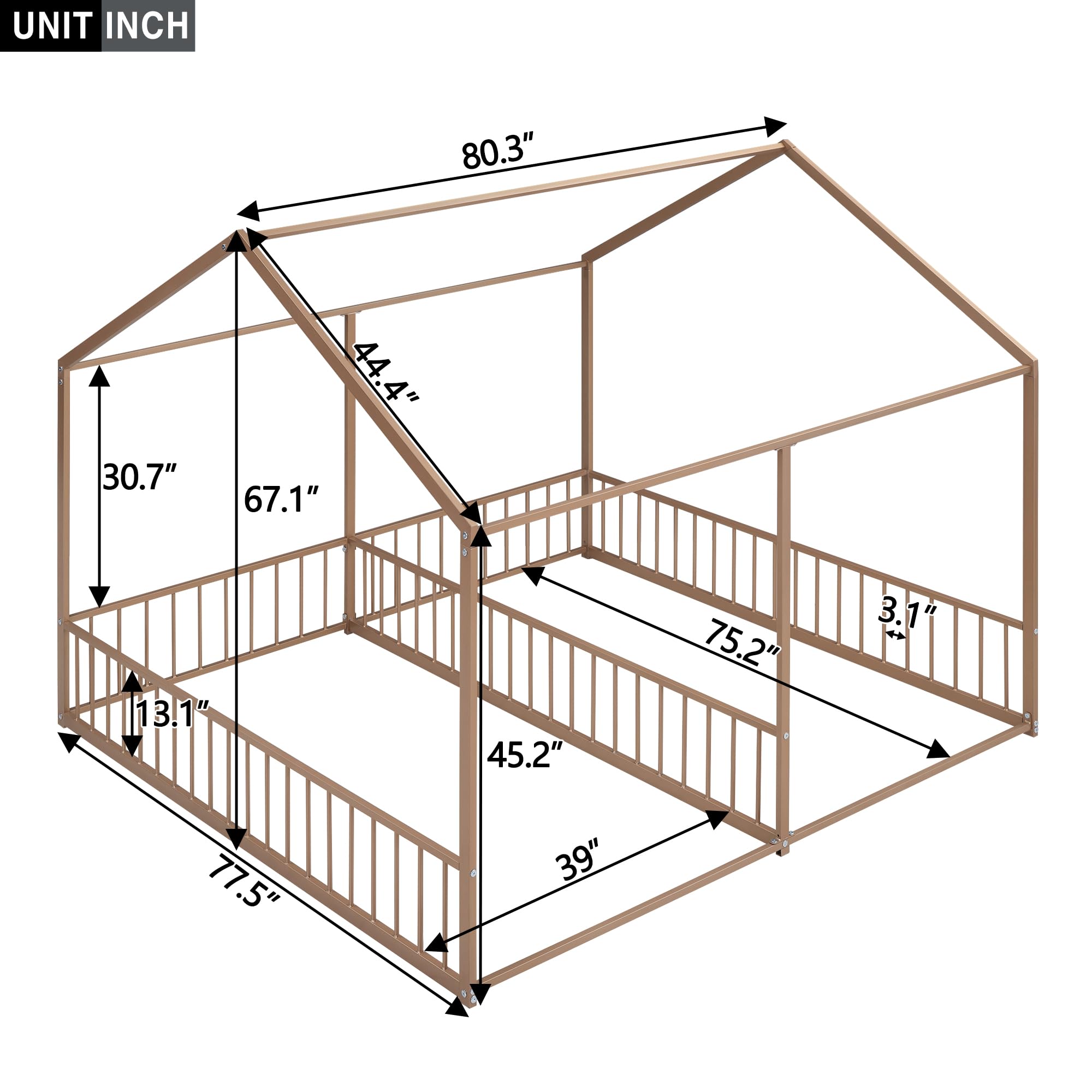 Harper & Bright Designs Twin House Bed for Kids - Sturdy Metal Frame, Montessori Floor Bed with Safety Rails for Boys & Girls (Gold) | Perfect for Toddler Rooms, Daycare Centers & Montessori Classrooms