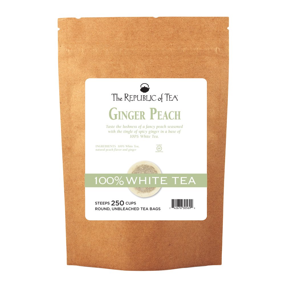 Republic of Tea Ginger Peach 100% White Tea - 250 Premium Tea Bags | Natural Peach & Spicy Ginger Flavor | Perfect for Relaxation, Afternoon Tea & Gift Giving