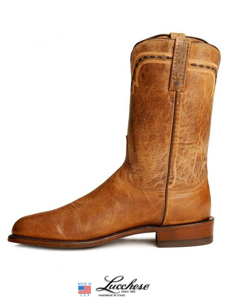 Lucchese 1883 Mad Dog Leather Roper Boots for Men - Tan Western Cowboy Boots | Comfortable & Durable Work Boots for Riding, Ranch Work & Outdoor Activities